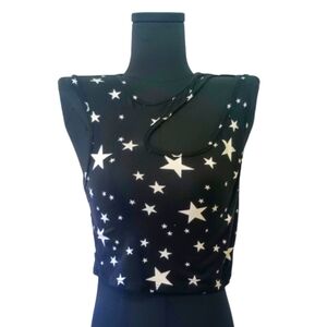 Rainbow Cut Out Crop Top, Black with White Stars